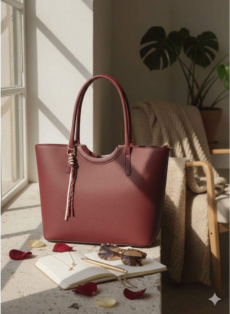 FUMES Women’s Structured Tote Handbag – Premium Textured Leather Finish, Dual Top Handle, Everyday Office & Casual Bag - Image 2